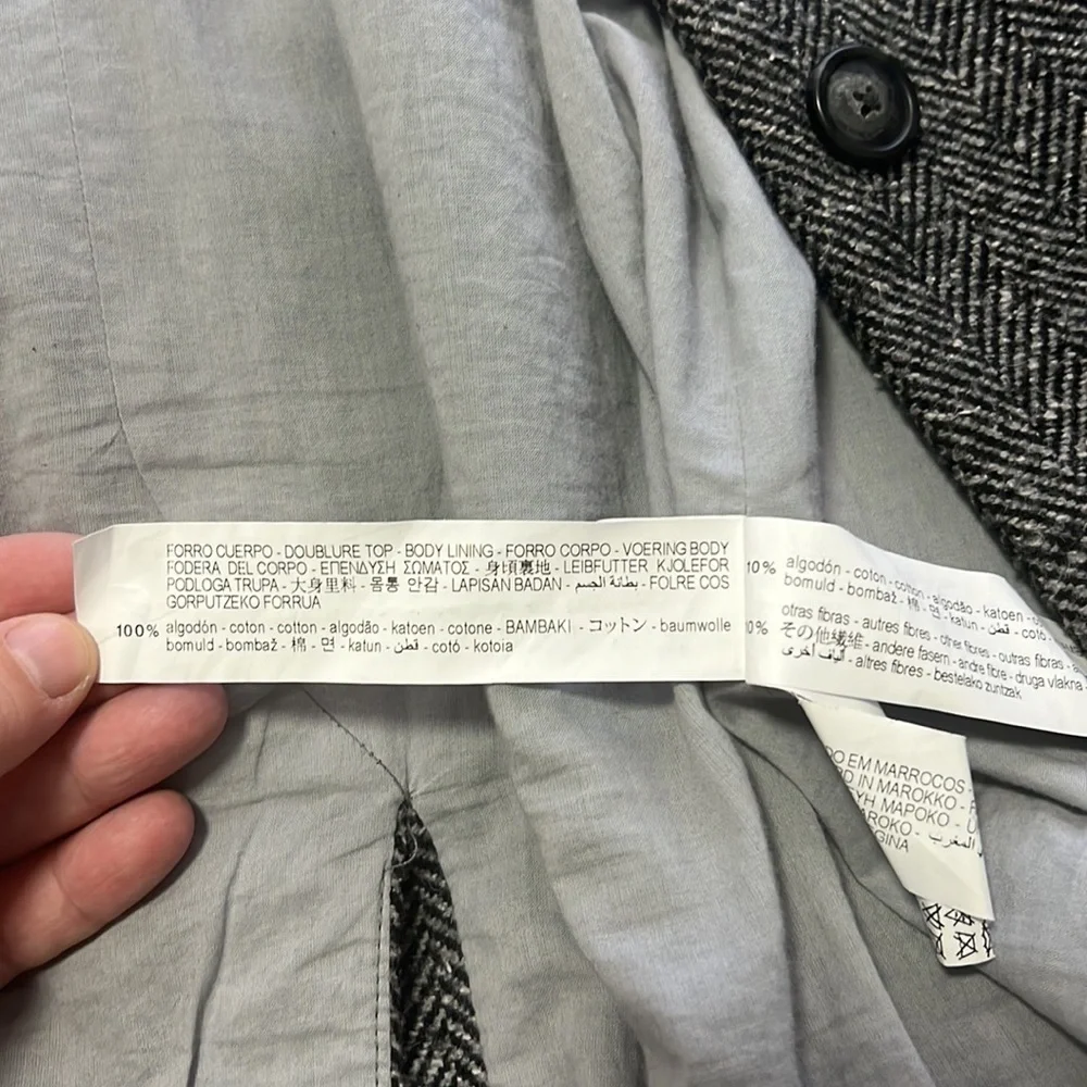 Zara Gray Herringbone Wool Blend Girls Long Coat with pockets size 13-14 164cm